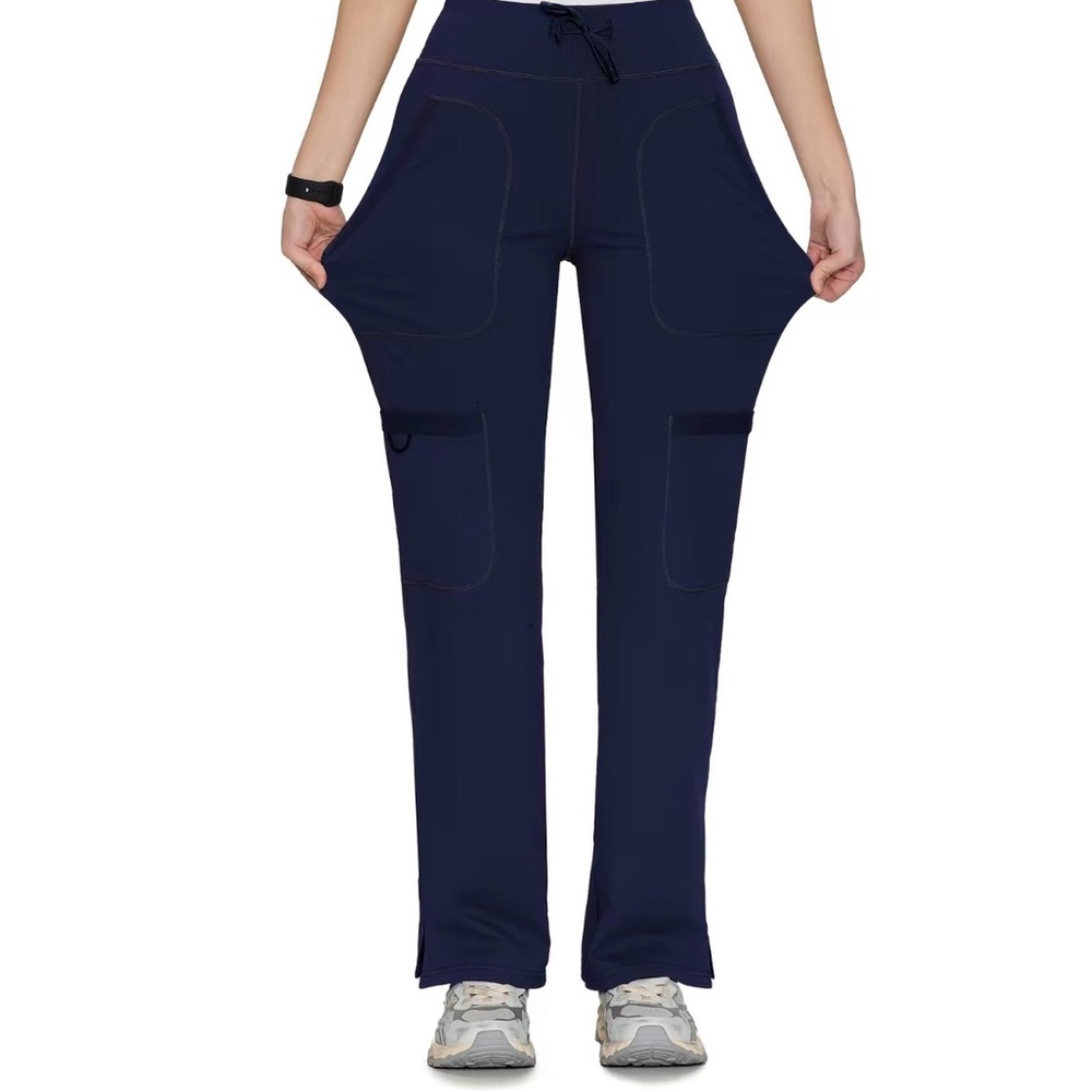 Navy High-Waist Cargo Scrub Pants with Drawstring